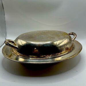 Vintage 1940's Silver Plated 2 Piece Covered Oval Side Dish 11-1/2" x 8-1/2"